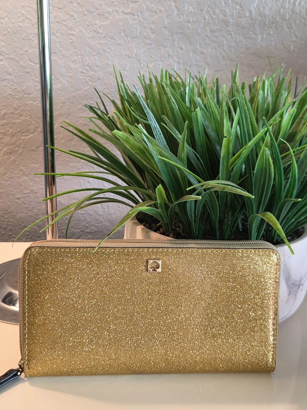 Kate Spade New York Mavis Street Neda Gold Glitter Wallet.